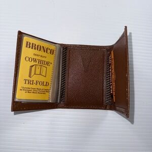 Bronco Men's Trifold Wallet Deep Buff Cowhide Brown Pebbled Leather New